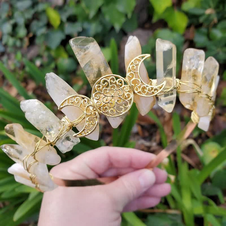 Couronne de citrine Olivenorma avec couronne de cristal de phase de lune en or