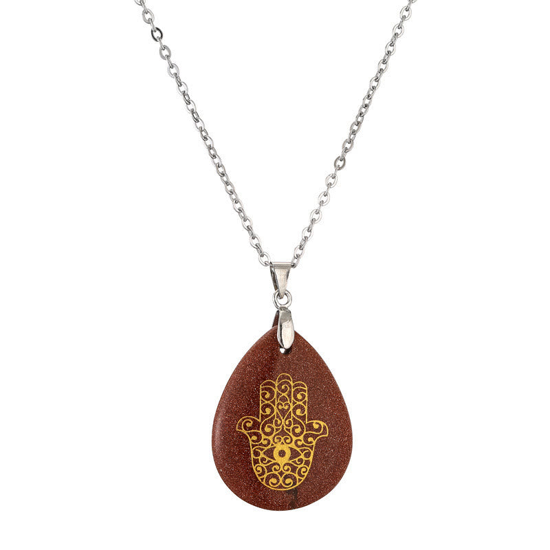 Collier pendentif Hamsa en cristal naturel en forme de goutte Olivenorma