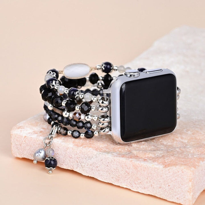 Bracelet enveloppant pour Apple Watch en obsidienne et agate blanche Olivenorma