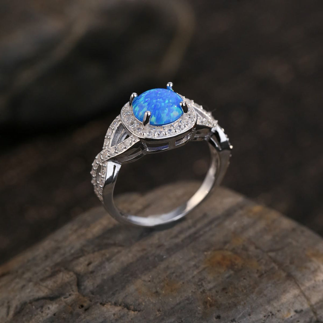 Bague Olivenorma en argent sterling 925 avec opale bleue et zircon blanc