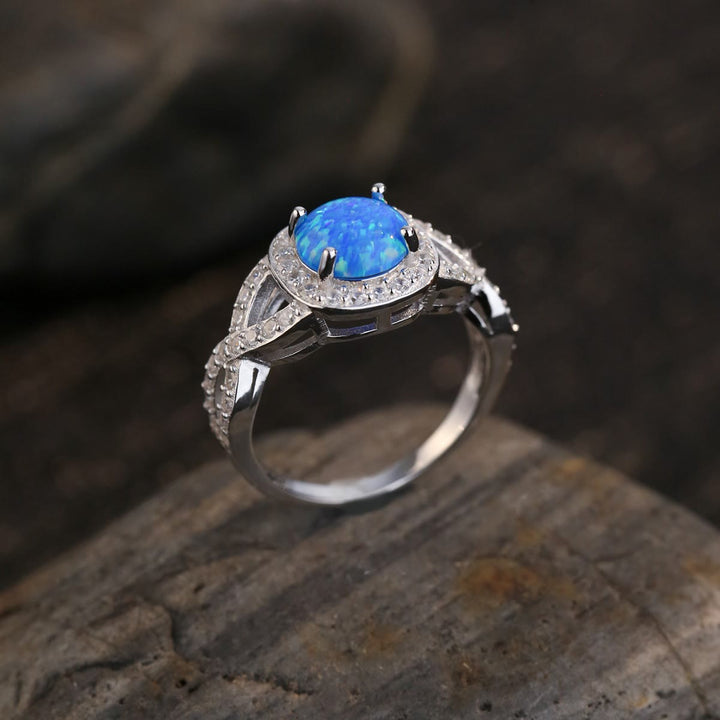 Bague Olivenorma en argent sterling 925 avec opale bleue et zircon blanc