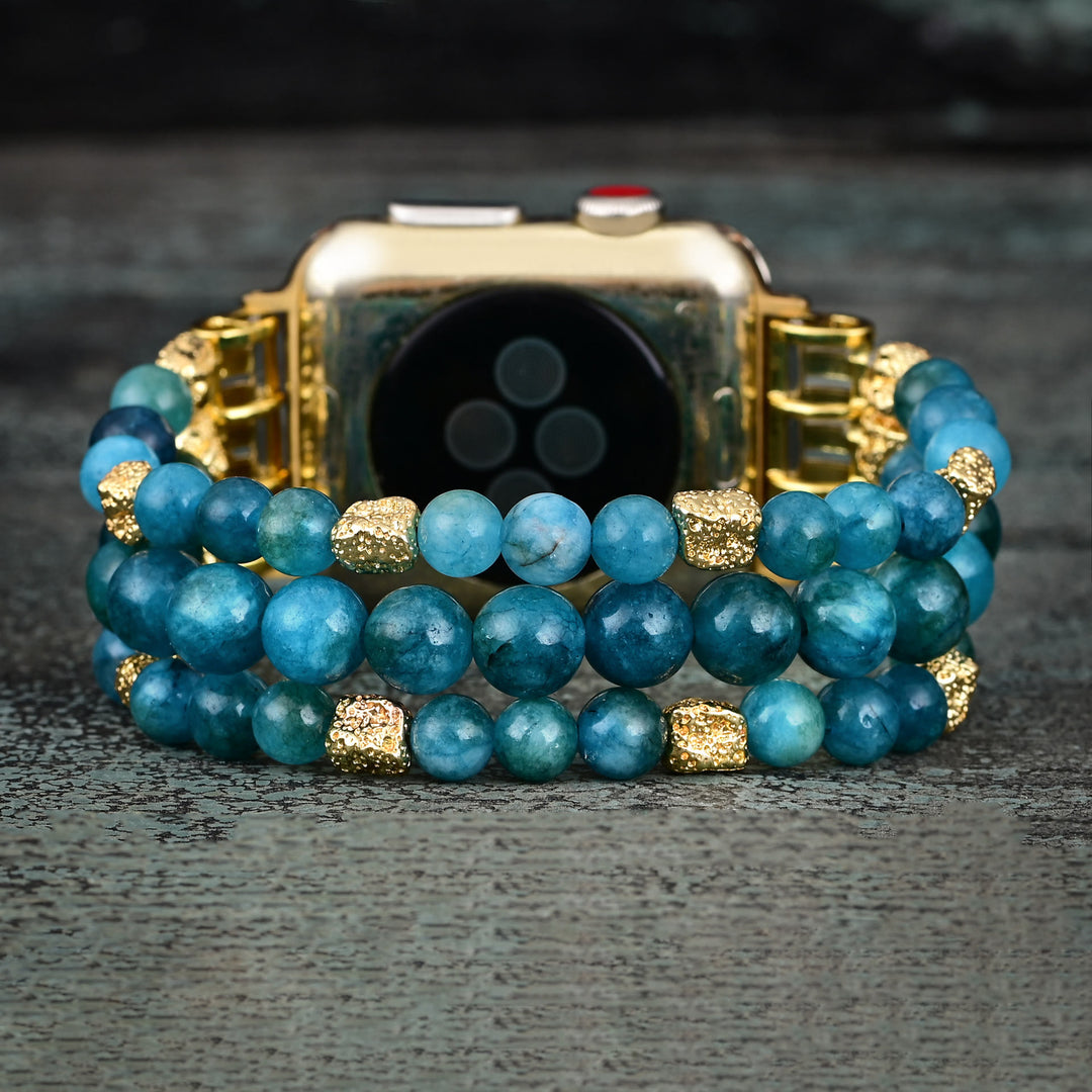 Bracelet de montre Apple en corde élastique avec perles d'apatite bleue Olivenorma