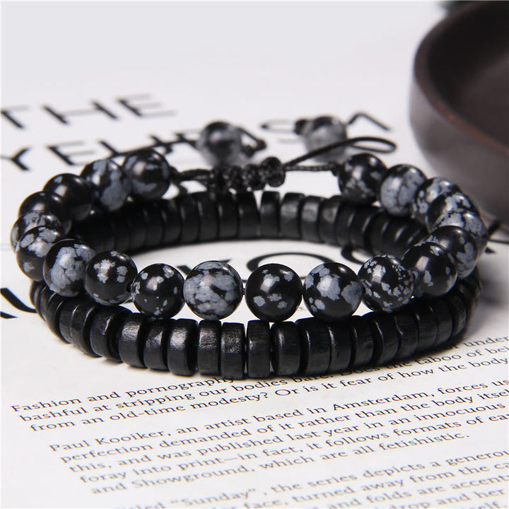 Bracelet à double perles en obsidienne flocon de neige turquoise africaine Olivenorma