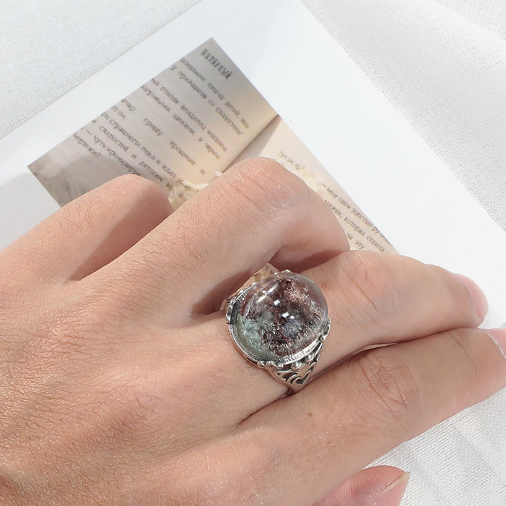 Bague en argent sterling avec araignée en quartz fantôme vert Olivenorma