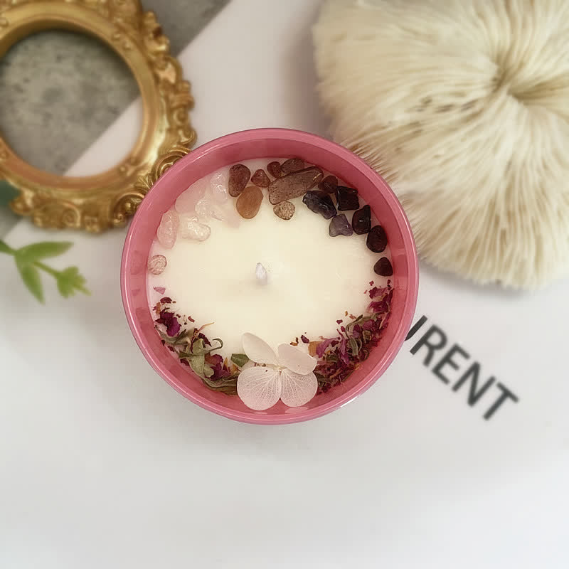 Bougie d'aromathérapie en cristal naturel faite à la main - Roses de jardin