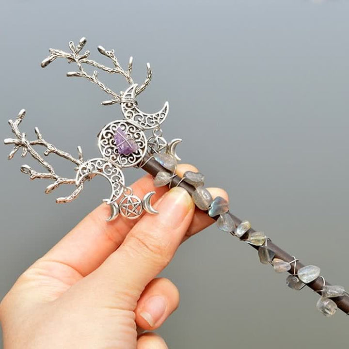 Baguettes de cristal en forme de lune féerique naturelle Olivenorma avec plumes