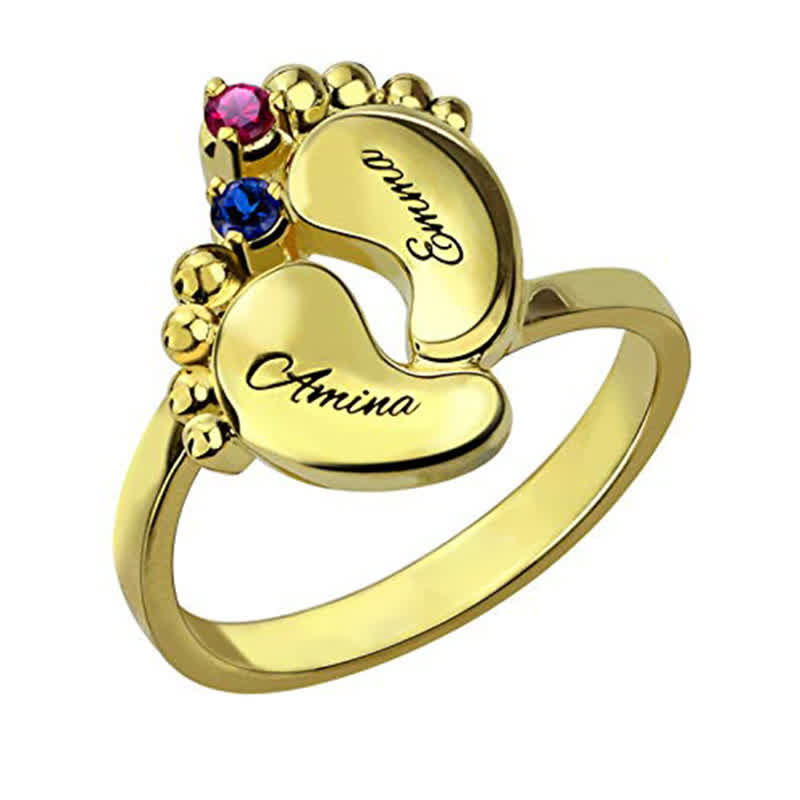 Bague créative avec pierres de naissance gravées pour pieds de bébé Olivenorma