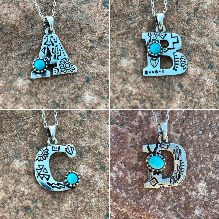 Collier avec initiale gravée en turquoise naturelle Olivenorma