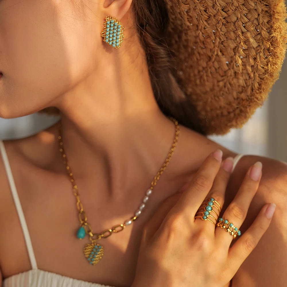 Collier avec bague en acier inoxydable couleur or 18 carats Olivenorma