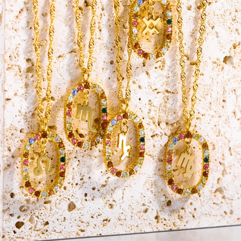 Collier constellation du zodiaque ovale ajouré en zircon Olivenorma