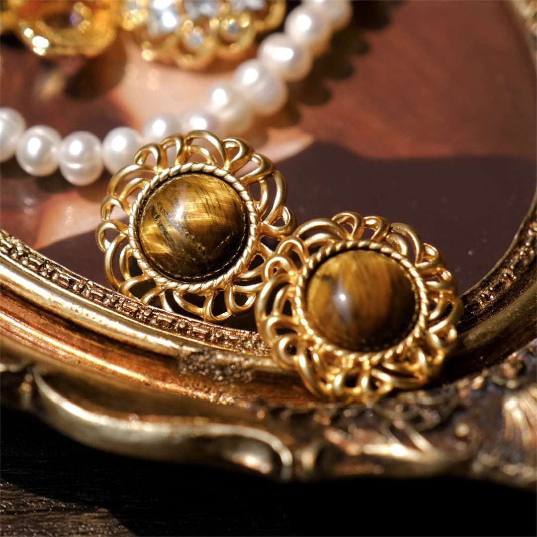 Boucles d'oreilles en or avec tournesol et œil de tigre Olivenorma