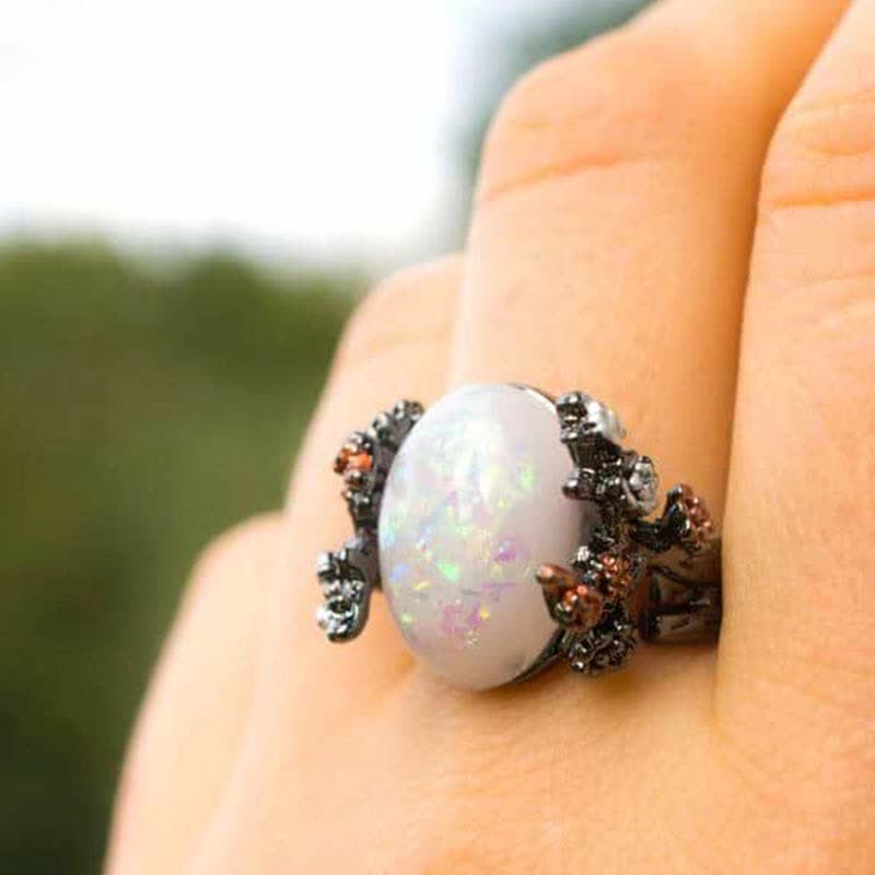Olivenorma « Midnight Blossom : - Bague d'opale d'arbre magique