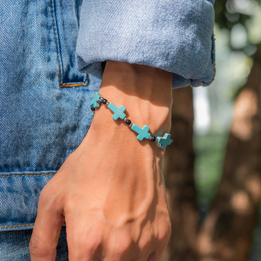 Bracelet homme en turquoise naturelle avec brins croisés Olivenorma
