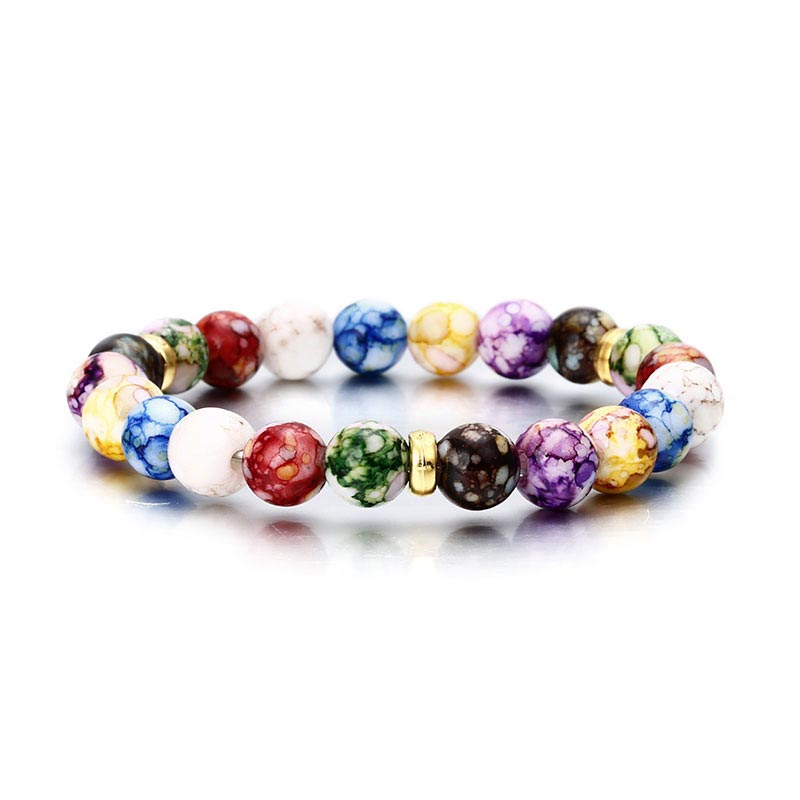 Bracelet de yoga en pierre d'agate colorée avec sept chakras