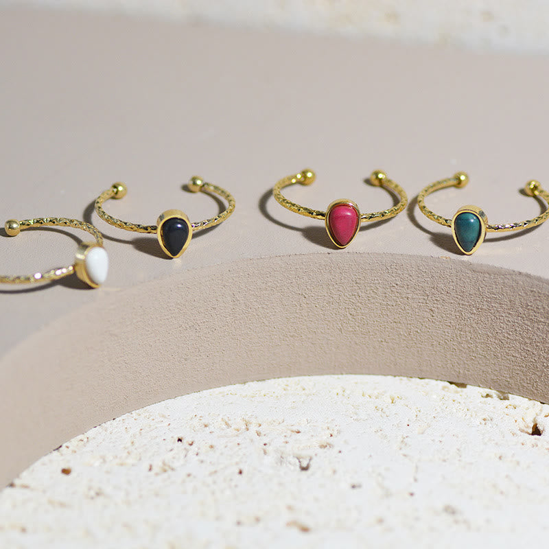 Bague en acier titane 18 carats avec pierre naturelle et goutte d'eau Olivenorma