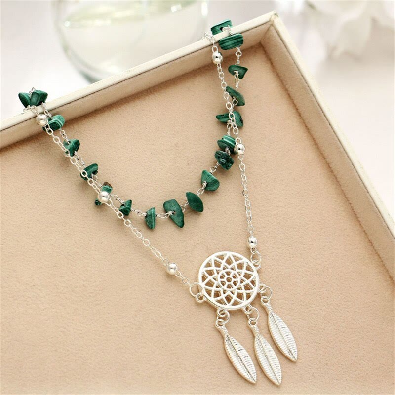 Bracelet de cheville en gravier de malachite naturelle Olivenorma