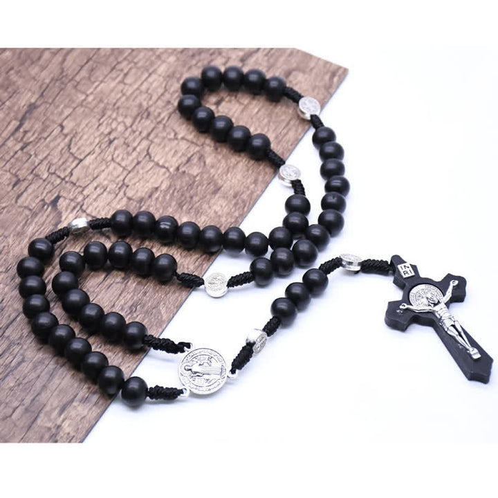 Collier chapelet en onyx noir avec croix Madonna Olivenorma