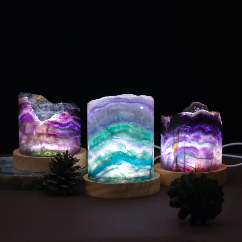 Lampe cylindrique en cristal de fluorite naturelle Olivenorma