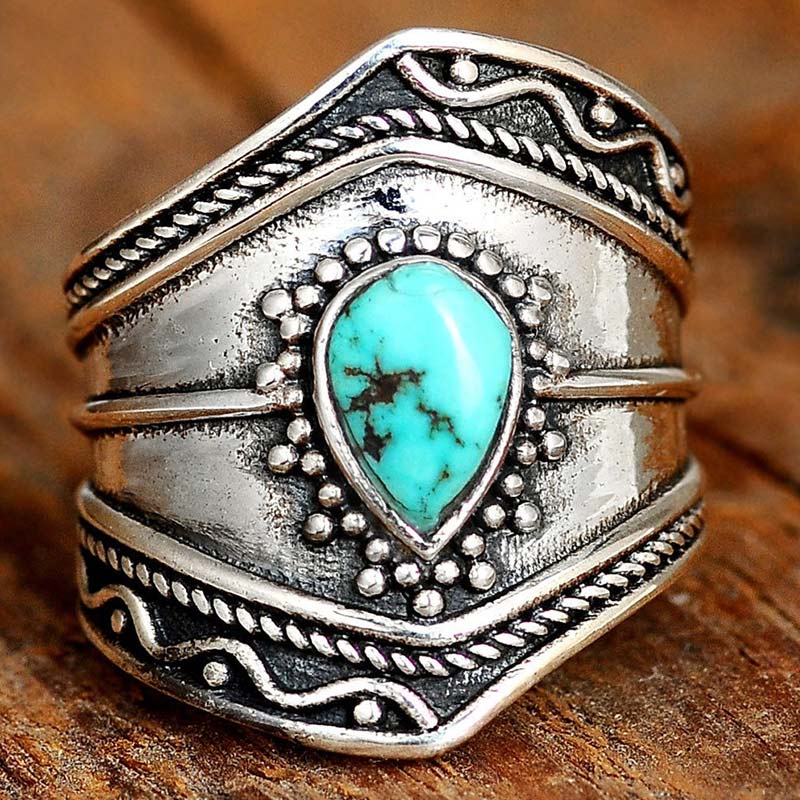 Bague Reki en forme de goutte d'eau turquoise de style bohème Olivenorma