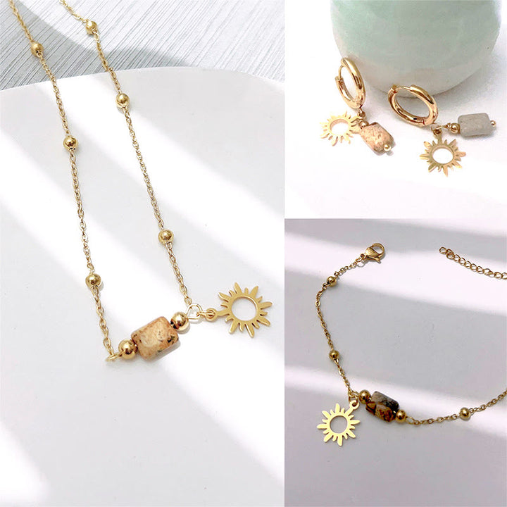 Collier et bracelet avec pendentif soleil en jaspe naturel Olivenorma