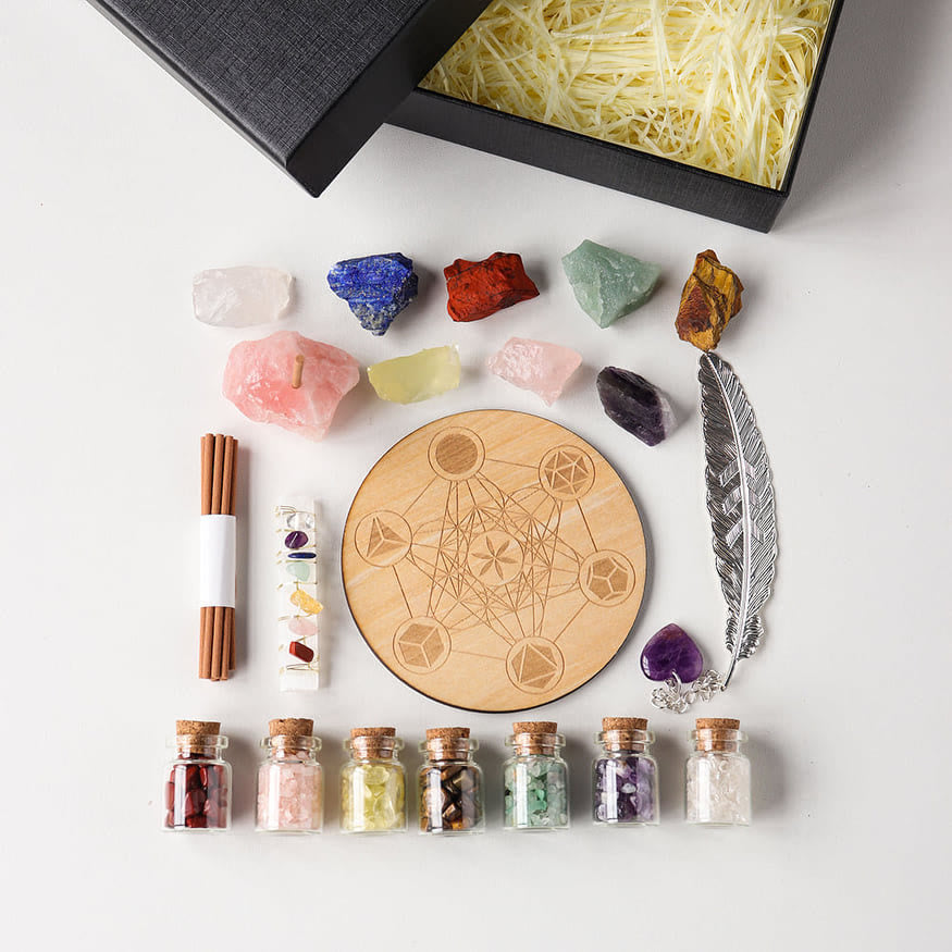 Ensemble de graviers de pierres précieuses naturelles de guérison Olivenorma, ensemble de pierres brutes pour 7 chakras