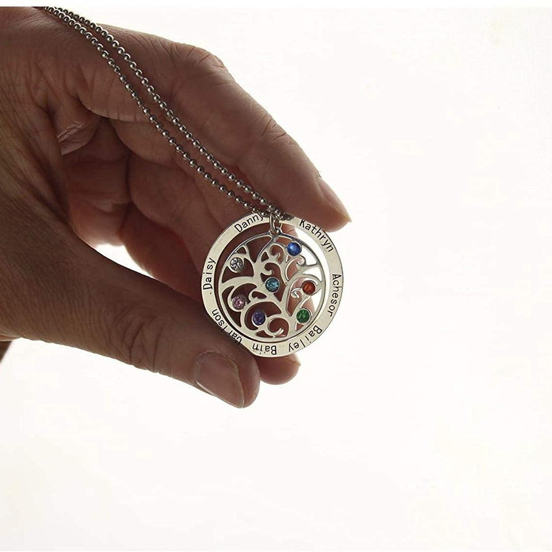 Collier avec pierre de naissance gravée du nom de l'arbre de vie Olivenorma