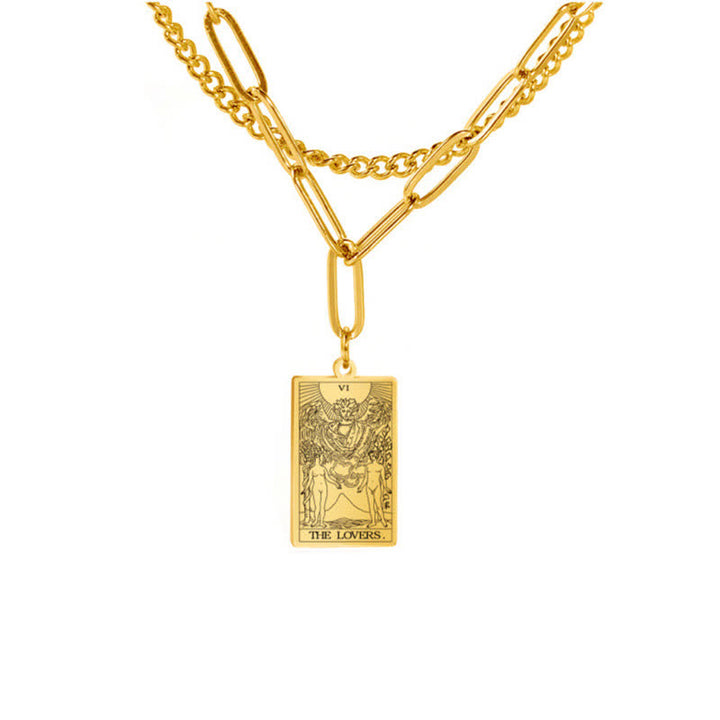 Collier à double chaîne avec carte de tarot Olivenorma