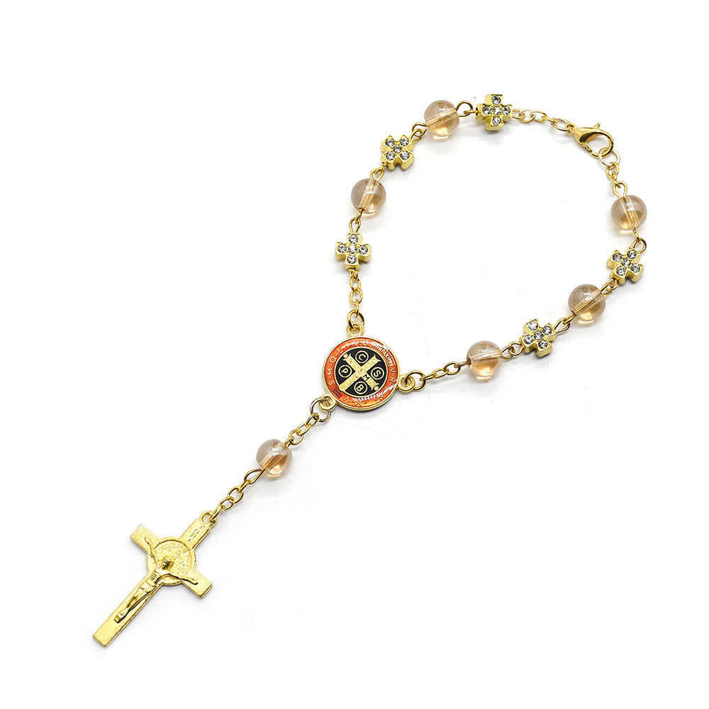 Bracelet chapelet et croix en or avec perles de prière Olivenorma