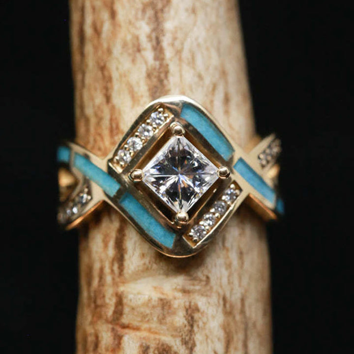 Bague Olivenorma en argent plaqué S925 avec turquoise et zircon