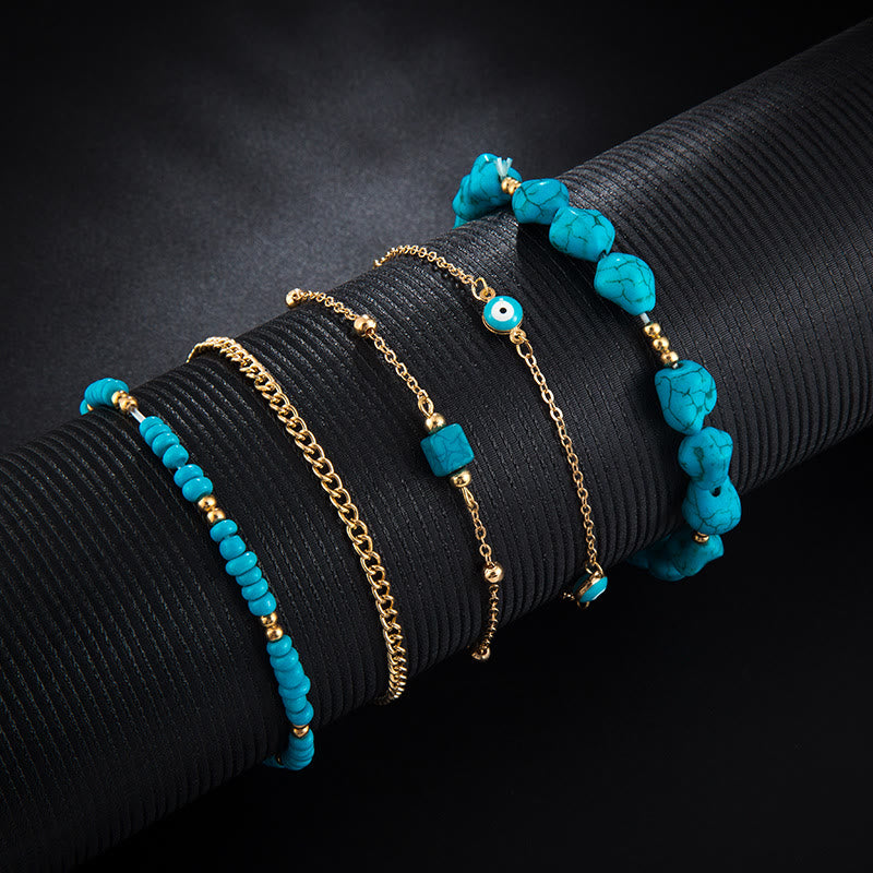 Bracelet de cheville de plage à cinq canapés en alliage turquoise irrégulier Olivenorma