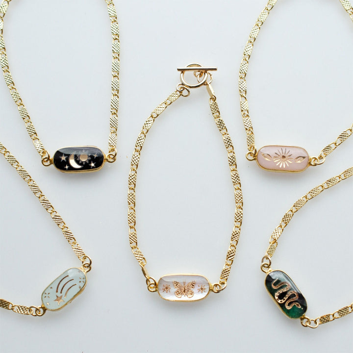 Bracelet d'amour en pierre naturelle avec papillon, étoile, lune et amour Olivenorma