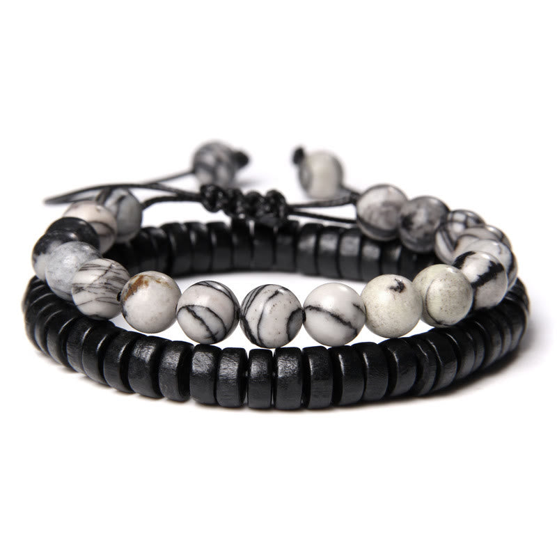 Bracelet à double perles en obsidienne flocon de neige turquoise africaine Olivenorma