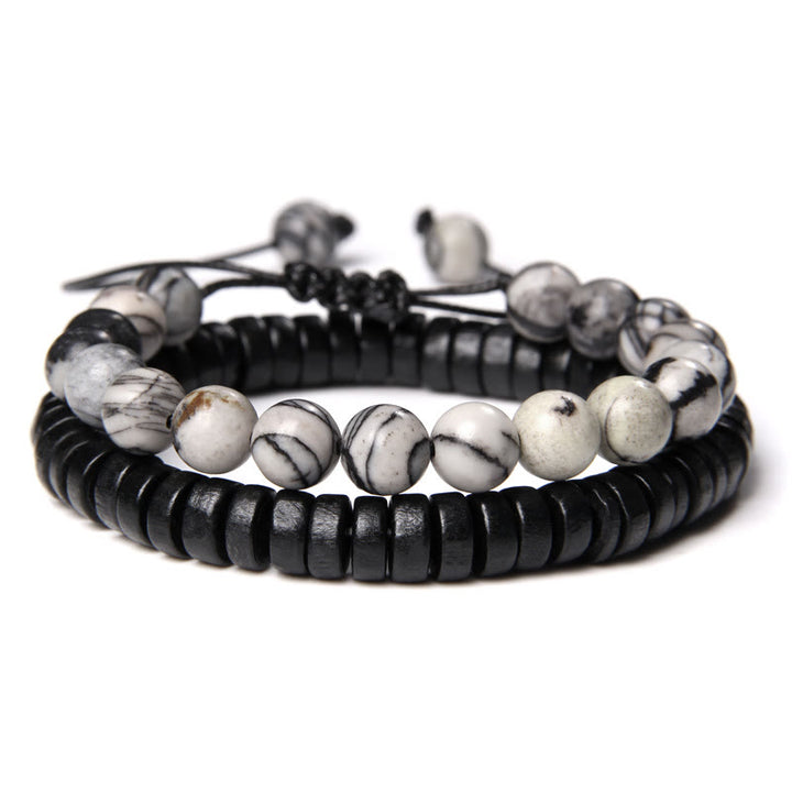 Bracelet à double perles en obsidienne flocon de neige turquoise africaine Olivenorma