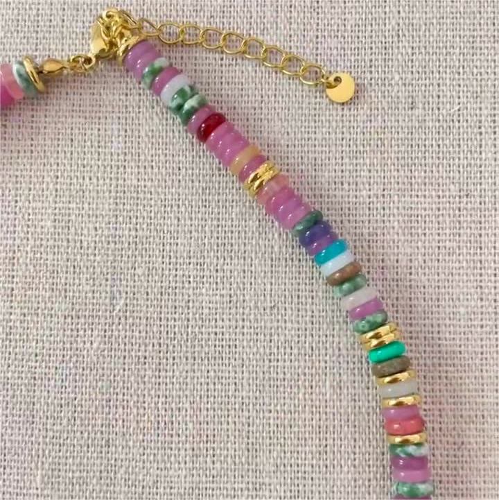 Collier et bracelet en pierres précieuses de style bohème Olivenorma avec perles rondes en cristal mélangées