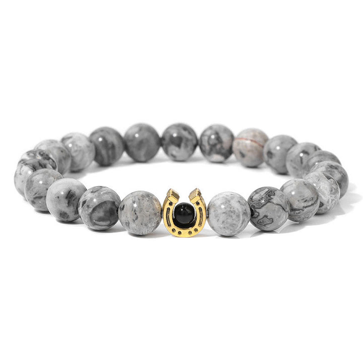 Bracelet pendentif fer à cheval en perles de pierre naturelle Olivenorma de 8 mm