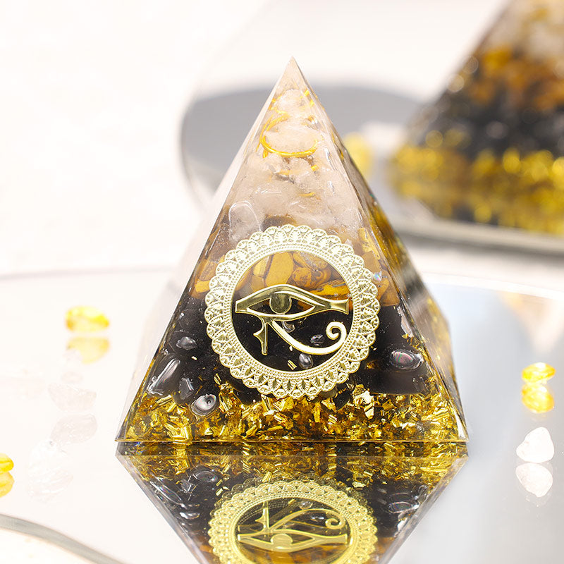 Olivenorma La pyramide orgonite en obsidienne et œil de tigre pour la protection énergétique