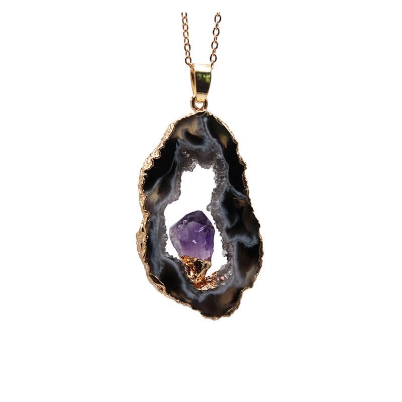 Collier en géode d'agate naturelle Olivenorma