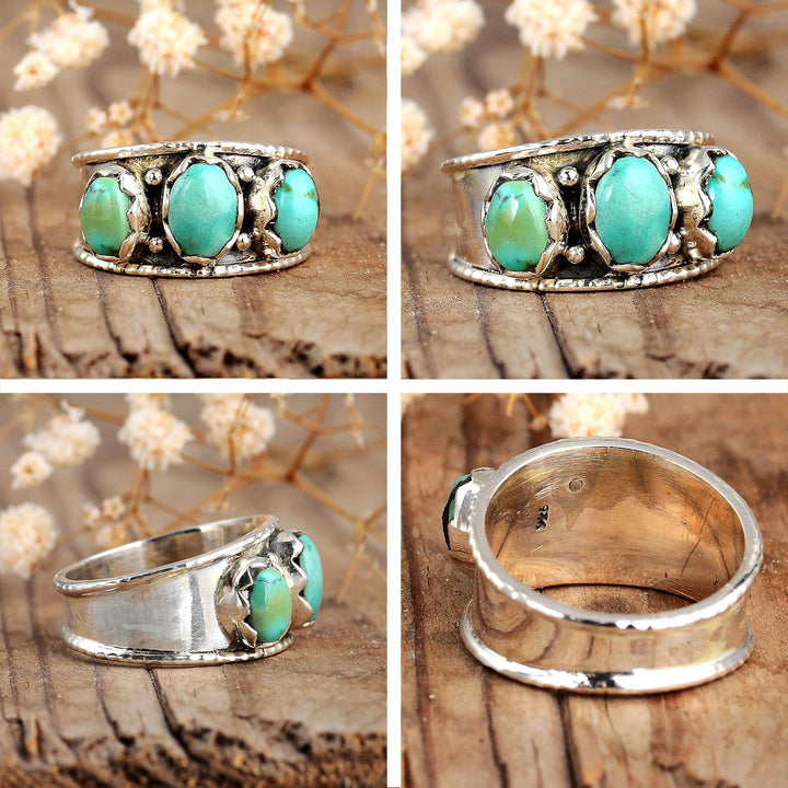 Bague à trois pierres turquoise bohème Olivenorma