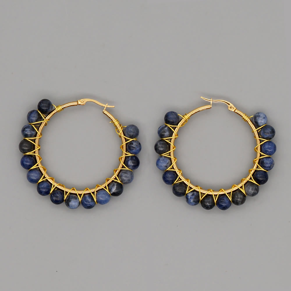 Boucles d'oreilles créoles larges en perles de cristal naturel Olivenorma Boho
