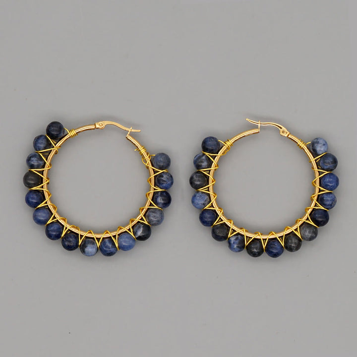 Boucles d'oreilles créoles larges en perles de cristal naturel Olivenorma Boho