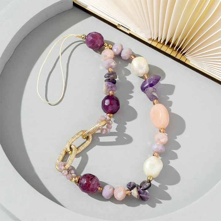 Sangle de téléphone en chaîne perlée en pierre naturelle irrégulière Olivenorma