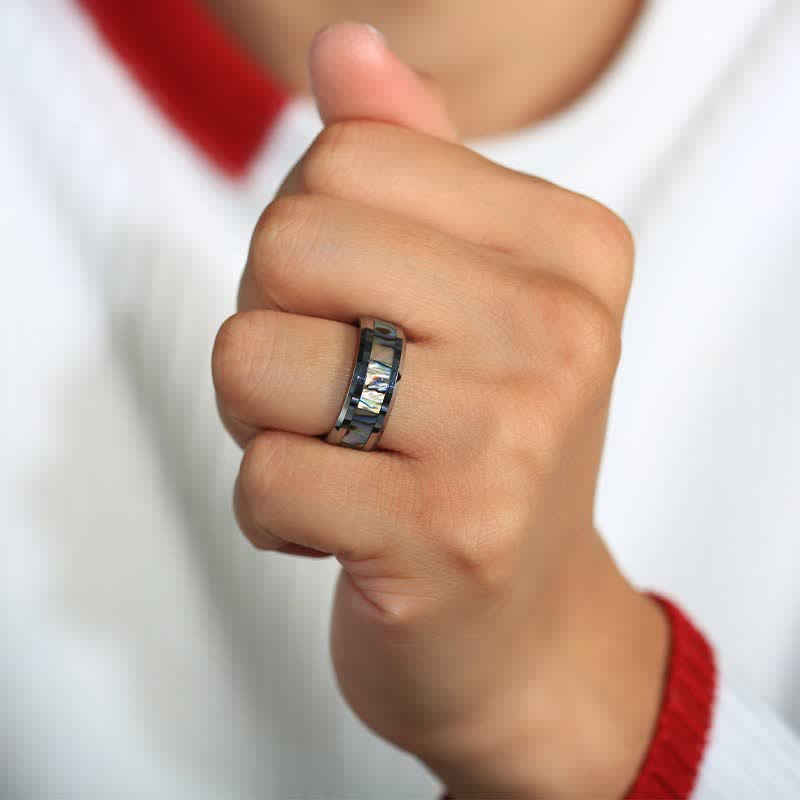 Bague en carbure de tungstène en bois de koa et coquille d'ormeau Olivenorma