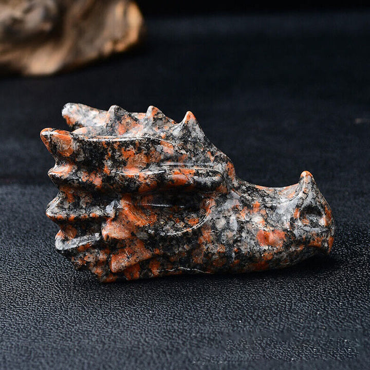 Décoration en pierre précieuse de crâne de dragon de 3,2 pouces Olivenorma