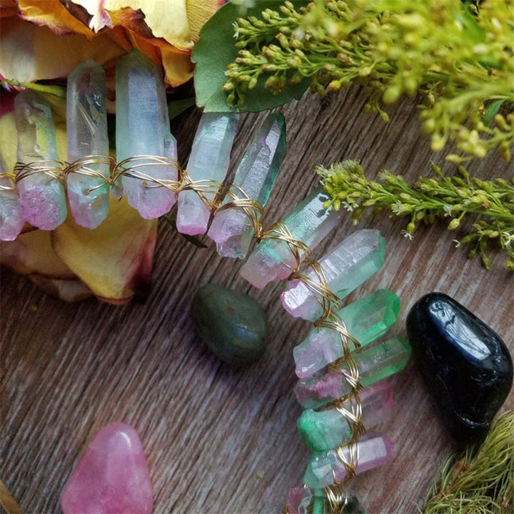 Serre-tête de mariée avec couronne arc-en-ciel en cristal naturel Olivenorma