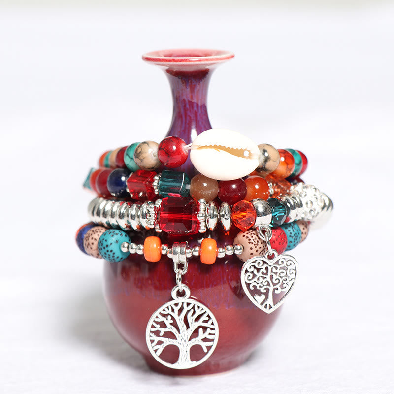 Ensemble de bracelets à perles avec pendentif en forme de cœur et arbre de vie Olivenorma