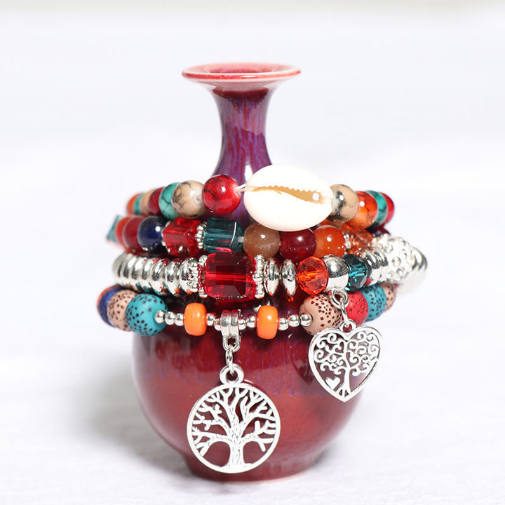 Ensemble de bracelets à perles avec pendentif en forme de cœur et arbre de vie Olivenorma