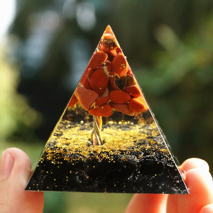Olivenorma Jaspe rouge Tourmaline noire Arbre de vie Pyramide orgone