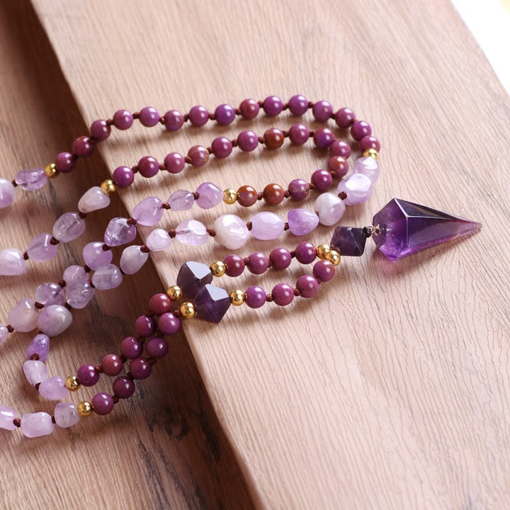 Collier Mala en perles de jade violet améthyste naturel Olivenorma