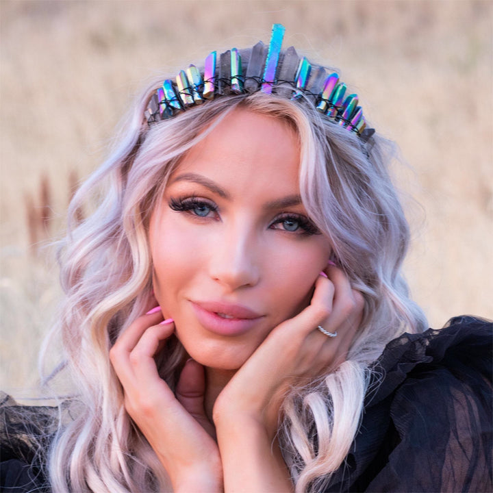 Couronne de cristal de sorcière gothique en quartz fumé et labradorite Olivenorma