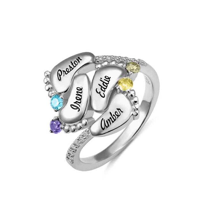 Bague créative avec pierres de naissance gravées pour pieds de bébé Olivenorma